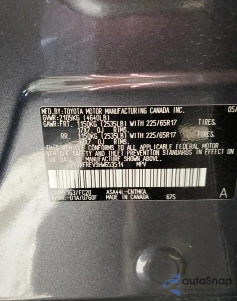2017 Toyota Rav4 Xle z USA, uszkodzony, nr VIN 2T3RFREV9HW653514